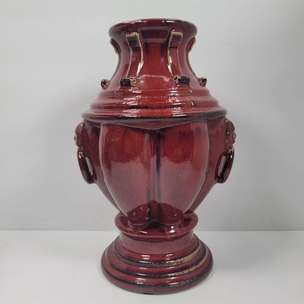 Vintage Bombay Company Burgandy Lion Ring Garden Planter Pot Vase